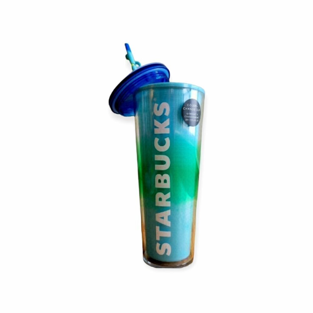 Starbucks 24oz Blossom Color-Changing Tumbler – Blue Green Ombre w/ Straw NWT